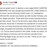 Трамп америкалик ҳарбийлар АҚШ томон йўл олган “гиёҳванд моддалар ташувчи сувости кемасини” йўқ қилганини маълум қилди