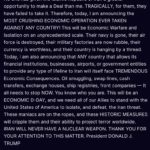 Трамп Эронга қарши &laquo;энг кучли иқтисодий амалиёт&raquo; бошланишини эълон қилди